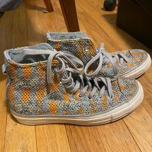worn once orange and grey knitted converse